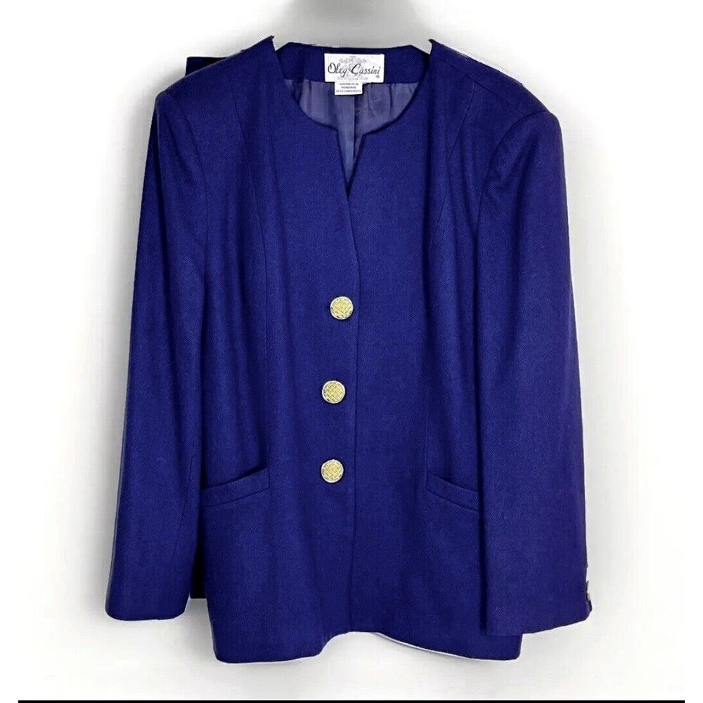 Vintage Women's Office Corp Boardroom Blue Wool Skirt Suit Size 16 Oleg Cassini